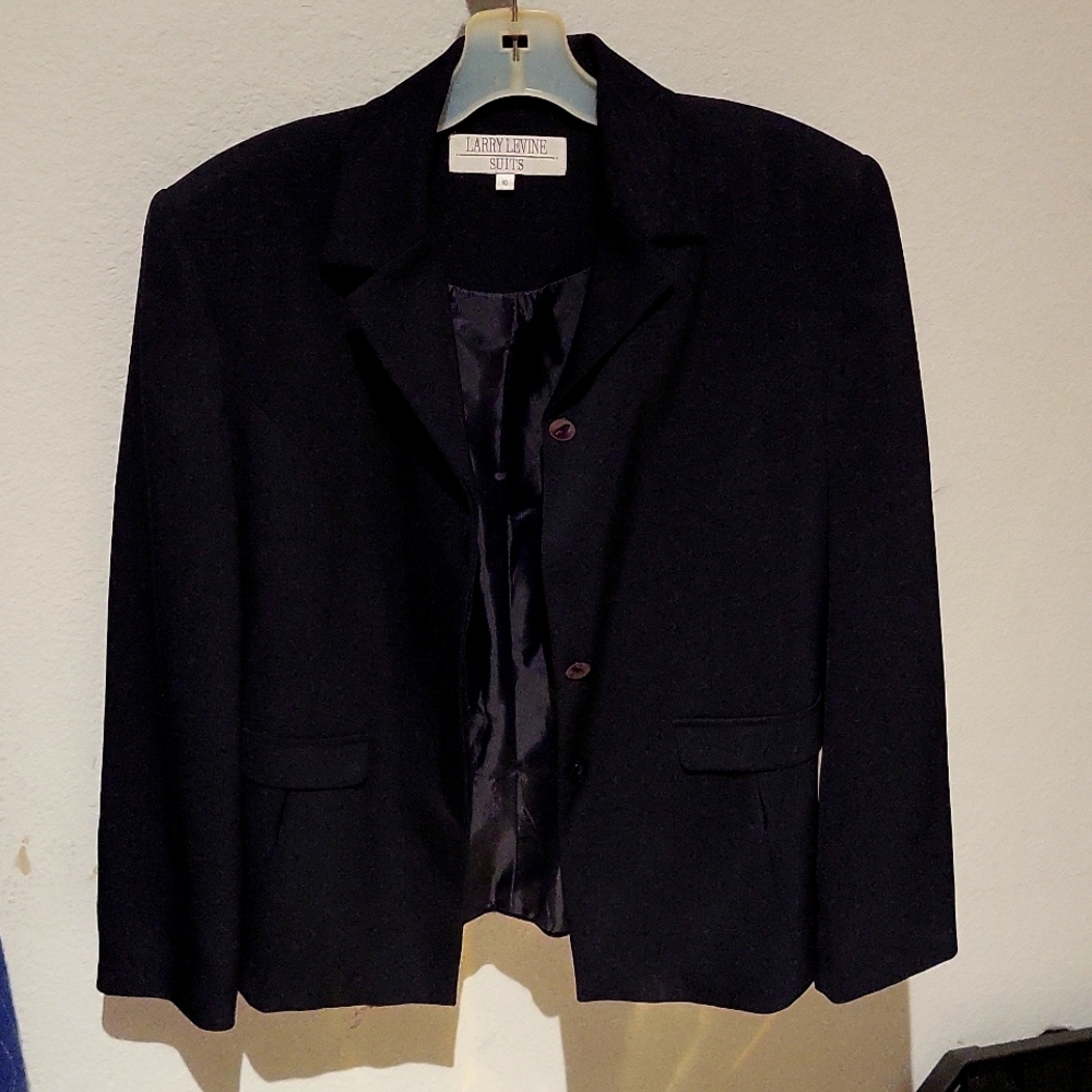Larry Levine Black Long Sleeve Button-Up Lined Blazer Jacket Size 10